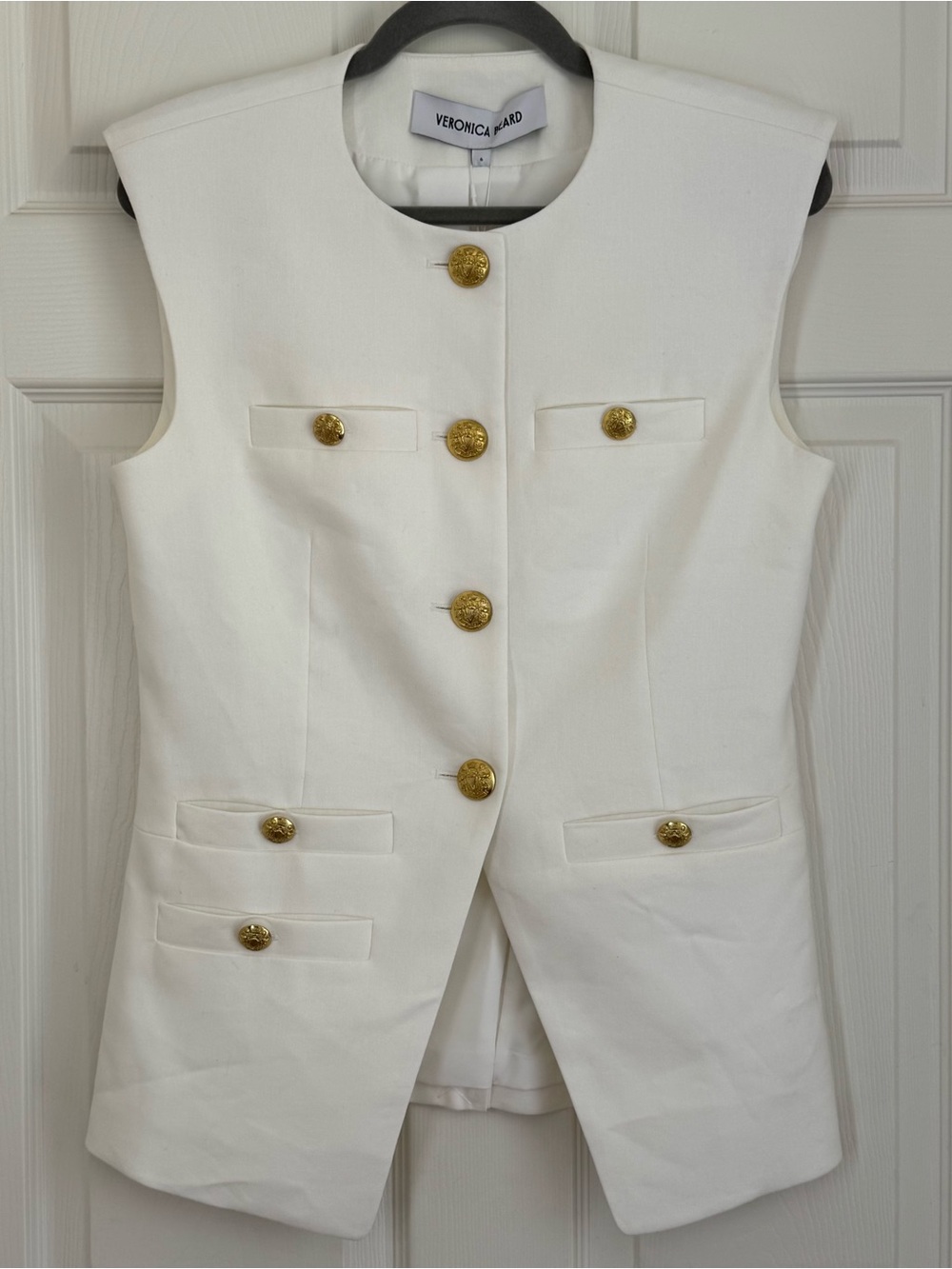 Veronica Beard White Gold-Button Sleeveless Vest